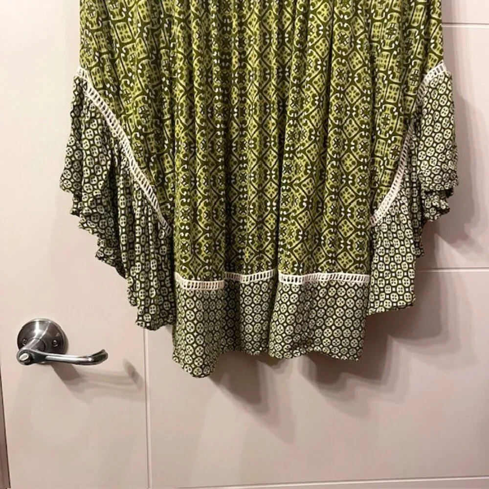 Chico's Boho Geometric Blouse Top Green Flowy Size XL - Picture 5 of 16